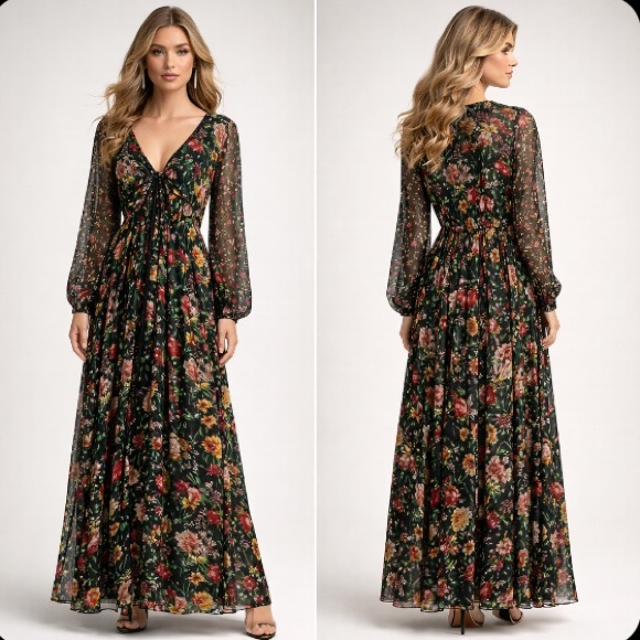 J. Crew Dresses & Skirts - J.Crew Tie Front Lurex Floral Maxi Dress Boho Long Sleeve Romantic Size XL